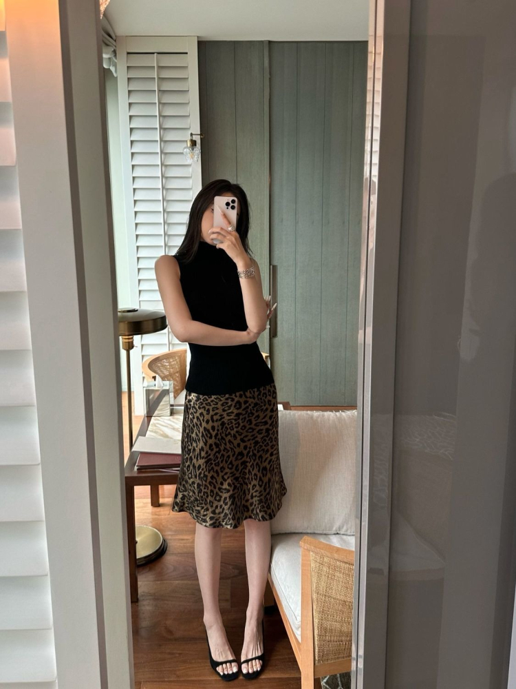 Women'S Fashion Gilded Age - Vintage Yaldızlı Leopar Desenli A-Line Yüksek