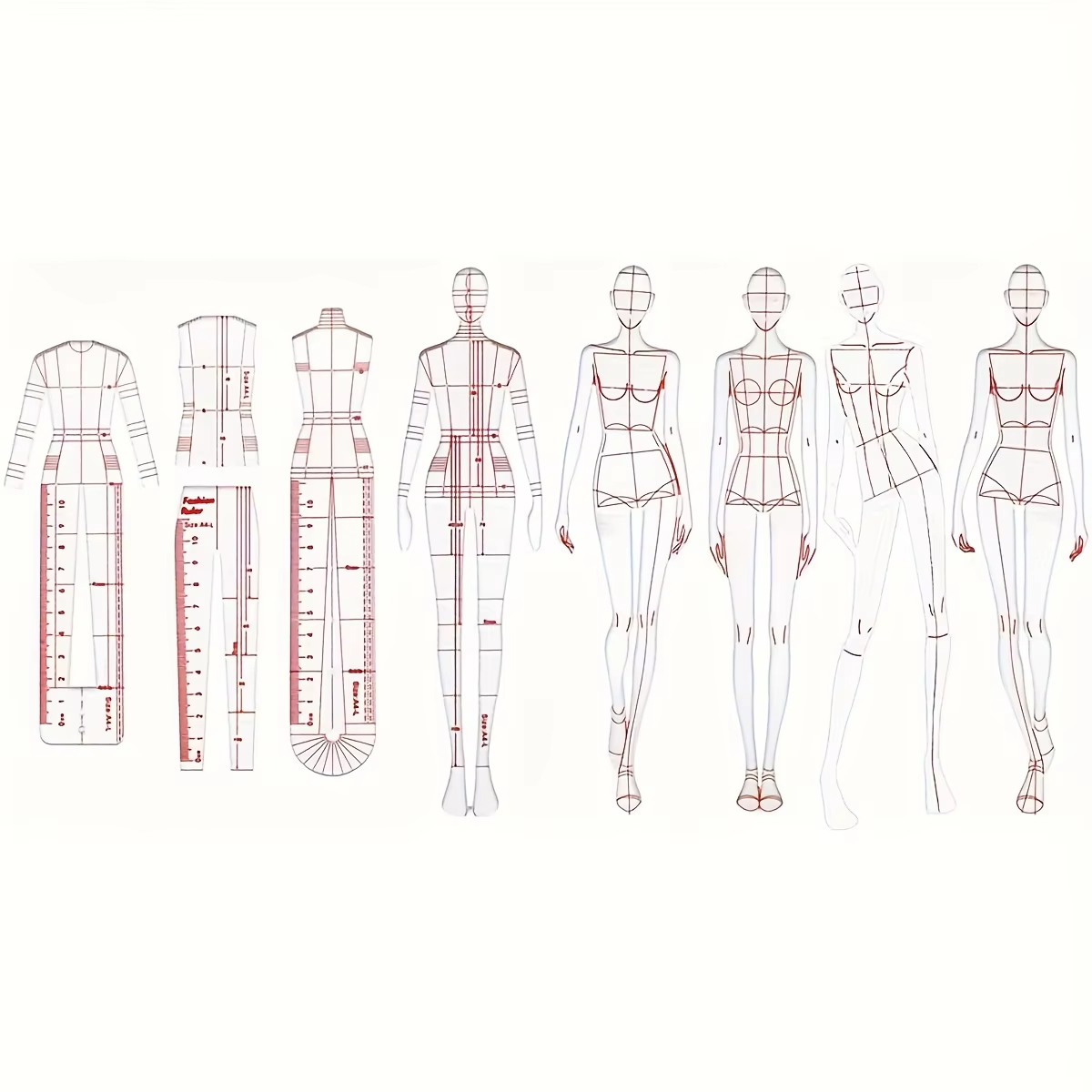 Women Fashion Figure Template - 1 Set Kadın Moda Çizim Cetveli