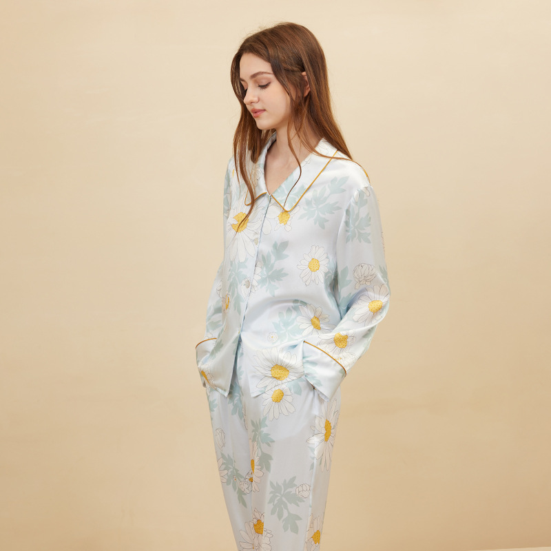 Women'S Fashion Suit - Moda Papatya Baskı Pijama Kadın Uzun