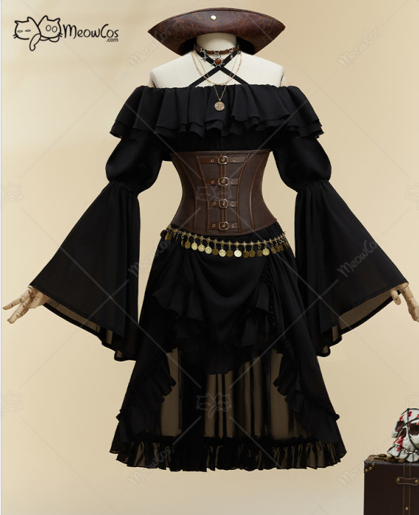 Corset Top Boned - MOBBUNNY kadın Cadılar Bayramı Siyah Korsan
