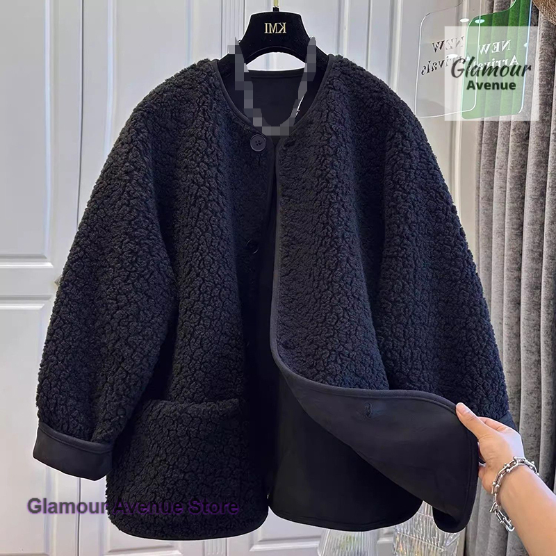 Sherpa Coat Women - Kore tarzı kuzu yünü kaban kadın