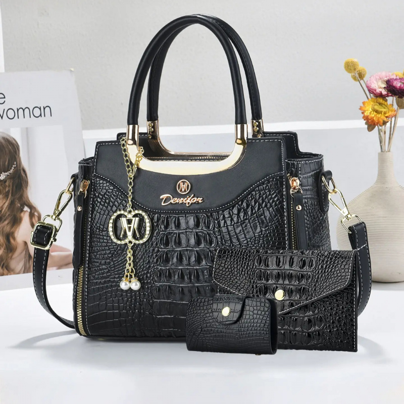 Women Fashion Handbags - Kadınlar İçin Timsah Derisi Desenli Çanta