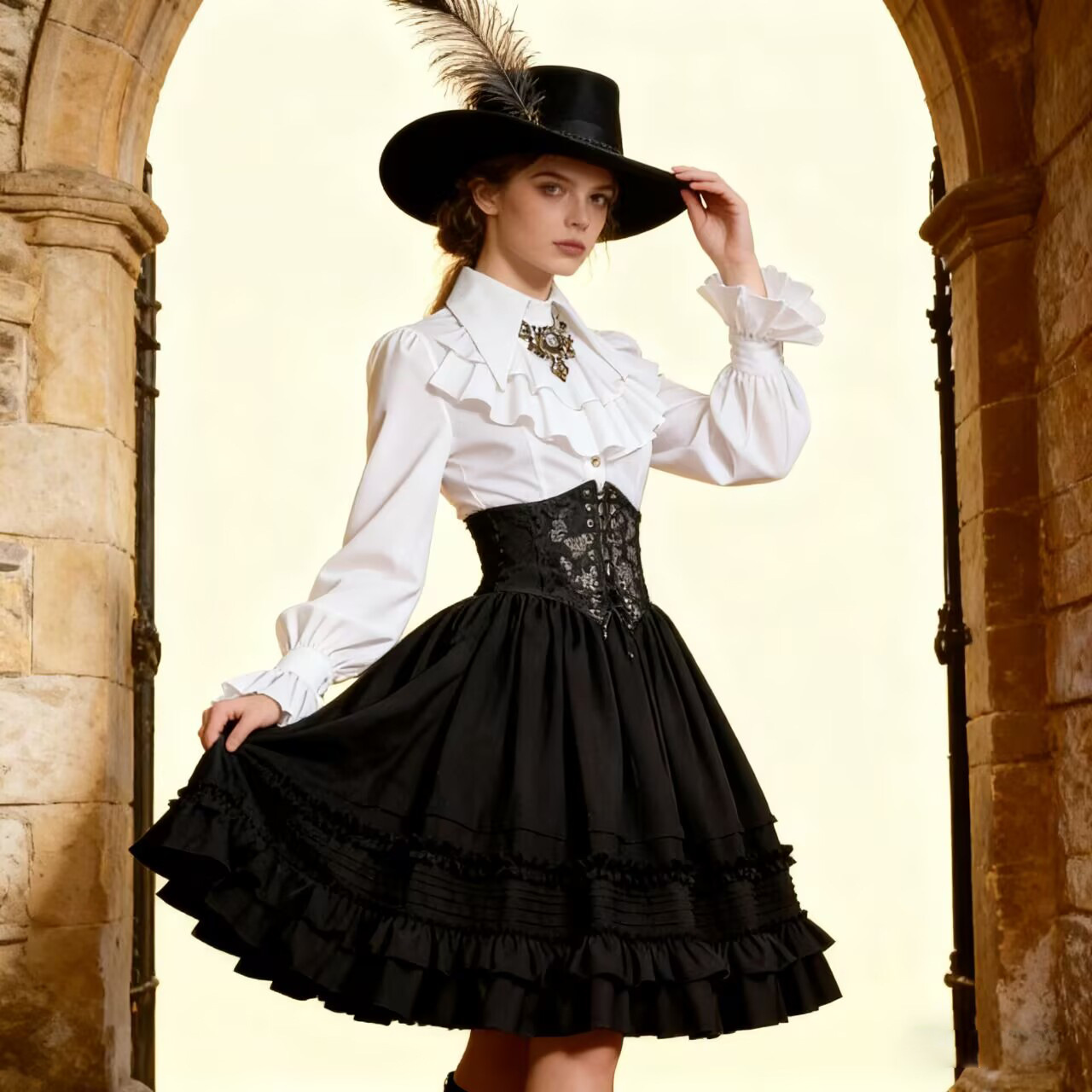 Corset Top Boned - Kadınlar Ortaçağ steampunk Katmanlı etek Lolita