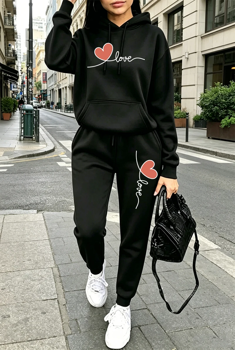 Women'S Fashion Sweatshirts - Kadın Eşofman Takımı Baskılı Günlük Uzun