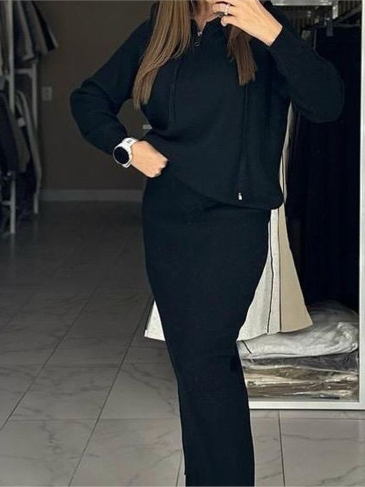 Women'S Fashion Sweatshirts - Kadın Moda Rahat Etek Seti Sonbahar