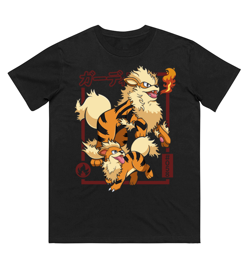 Women Fashion Evolution - Pokémon Growlithe Evolution Baskılı Saf Pamuklu
