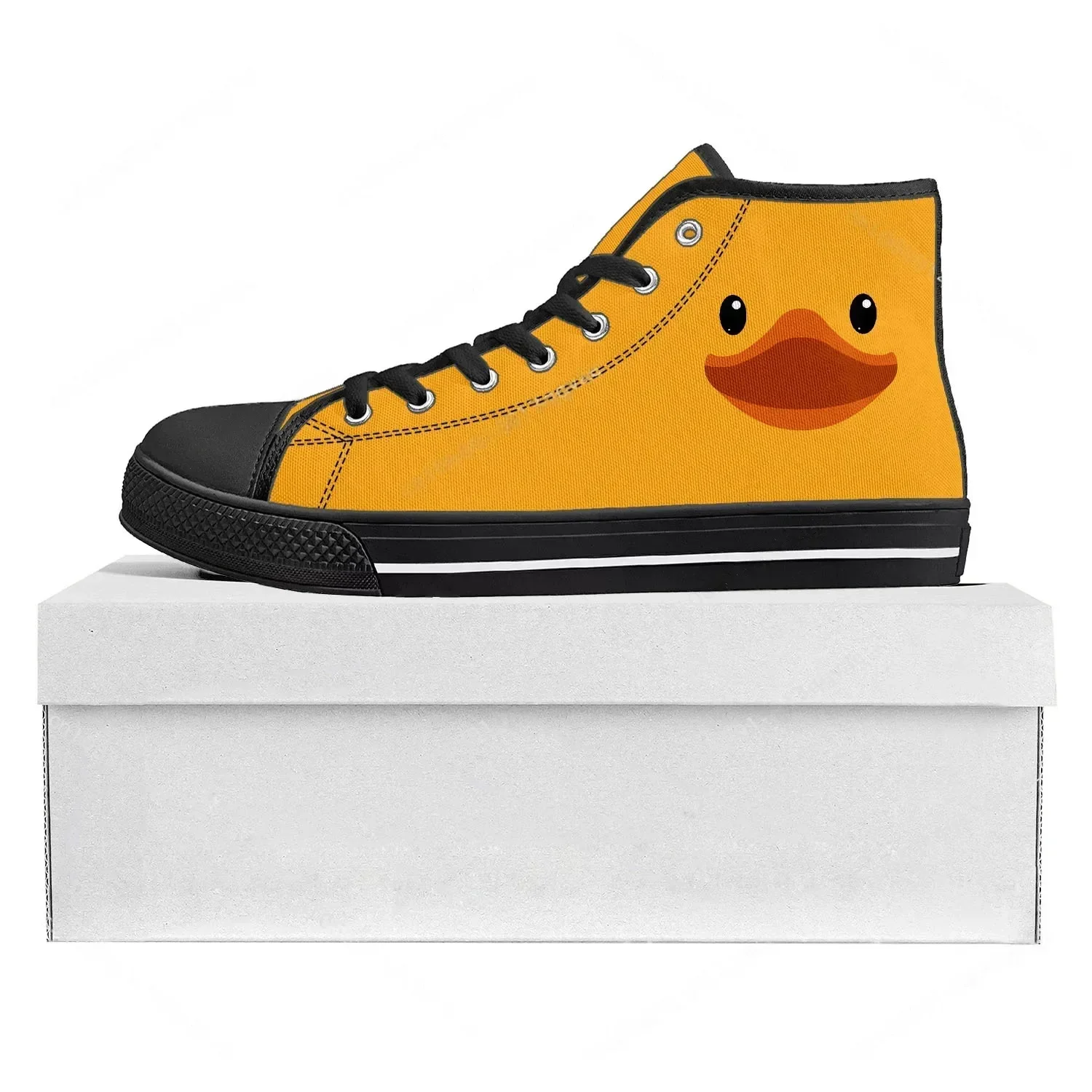 Women'S Yellow Fashion Sneakers - Sarı Ördek Baskılı Yüksek Bilekli Yüksek