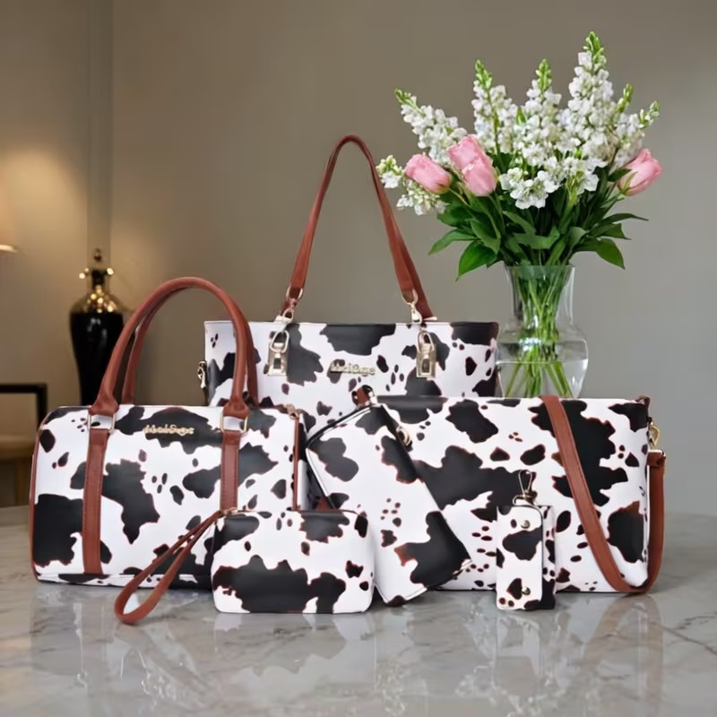6 Parçalı PU Moda İnek Desenli - Women Fashion Handbags incelemesi ve fiyatı